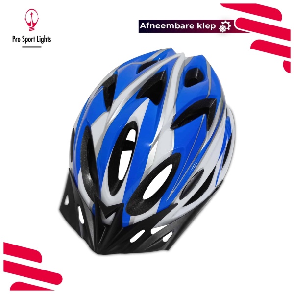 Cycling helmet Pro Sport Lights MV - White-Blue - ML with sun visor