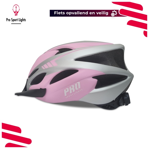 Bicycle Helmet Women - Matte Pink-Gray - side view Angled with sun visor
