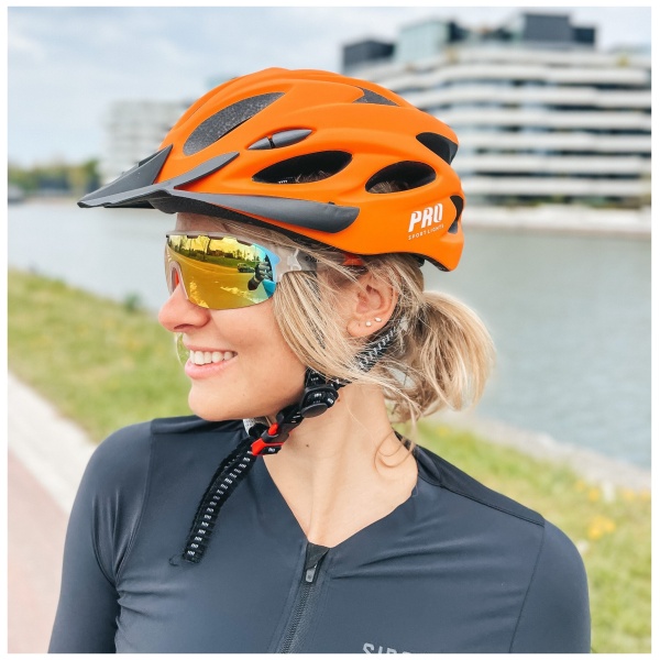Pro Sport Lights Bicycle Helmet Women Men Matte orange female model