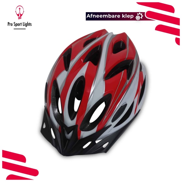 Cycling helmet Women-men white-red with sun visor