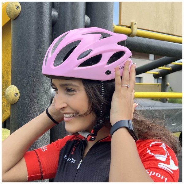 Bicycle Helmet Women - matte pink-gray side model