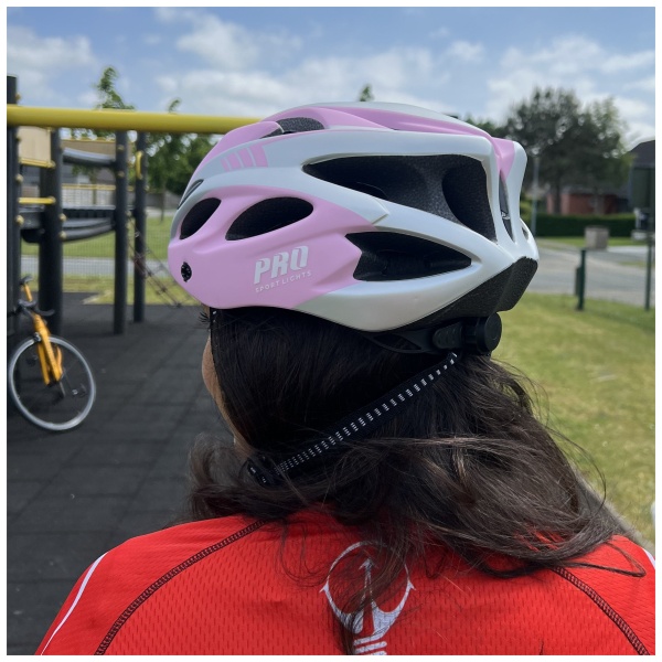 Bicycle helmet Women - matte pink-gray model at the back