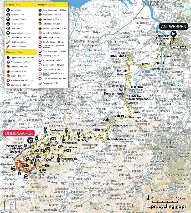 Parcours Ronde Van Vlaanderen 2024 - Procyclingmaps