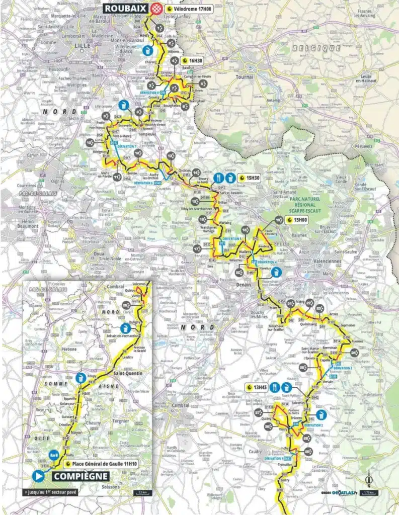 Route kaart van Parijs Roubaix 2024