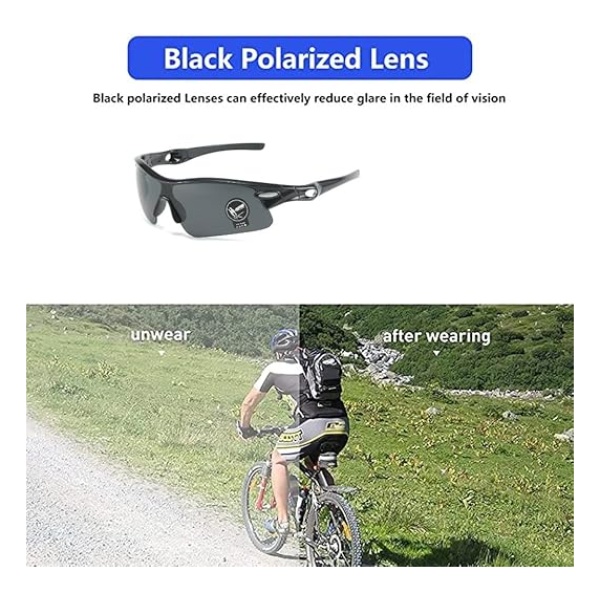 All round gepolariseerde zwarte sportbril met black polarized lens