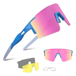 Lunettes de cyclisme femme bleu rose - comprenant 3 verres interchangeables